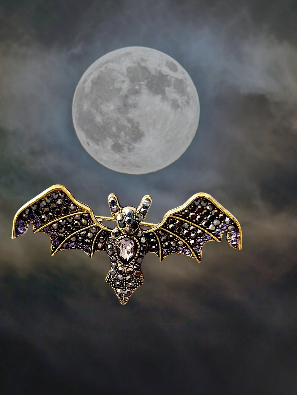 Purple Crystal Bat Brooch